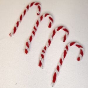 Christmas Chenille Pipe Cleaner Candy Canes 4” Lot of 4 Holiday Decoration Vtg